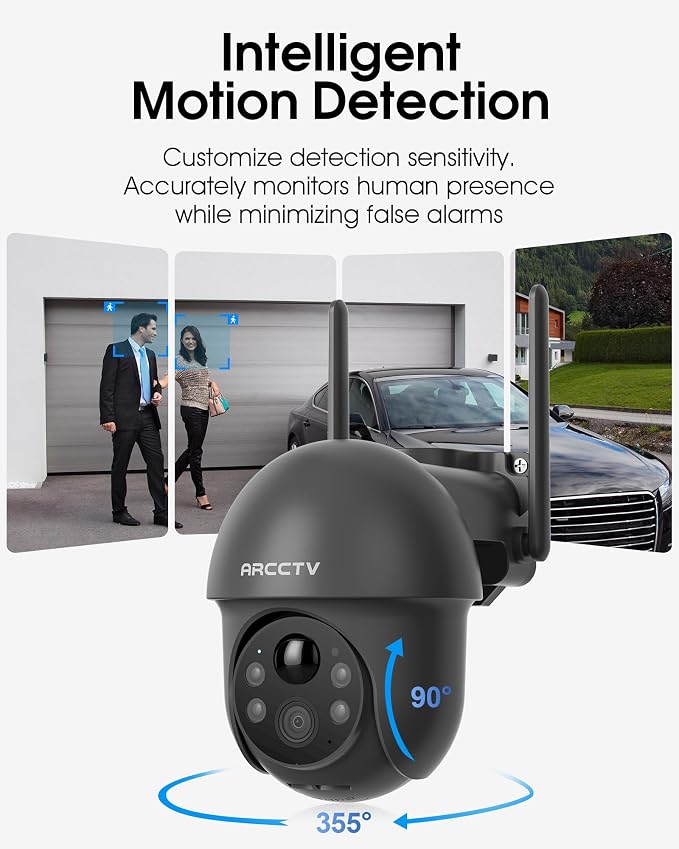 ARCCTV Security Cameras Wireless Outdoor Solar, 4MP 360° View Battery Powered Outdoor Camera, Night Vision with Spotlight, 2-Way Audio, PIR Motion Sensor, 2.4G/5G Dual Band WiFi, Grey(2 Pack)
