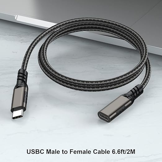 USB C Extension Cable 6.6ft USBC Male to Female Cord Support 4K Video Output, Fast Charge 100W, Data Transfer 10Gbps, USB 3.2 Gen 2 Extender for PC, Monitor, Carplay,Phone,Arzopa, KKY, SSD,Switch,Dock