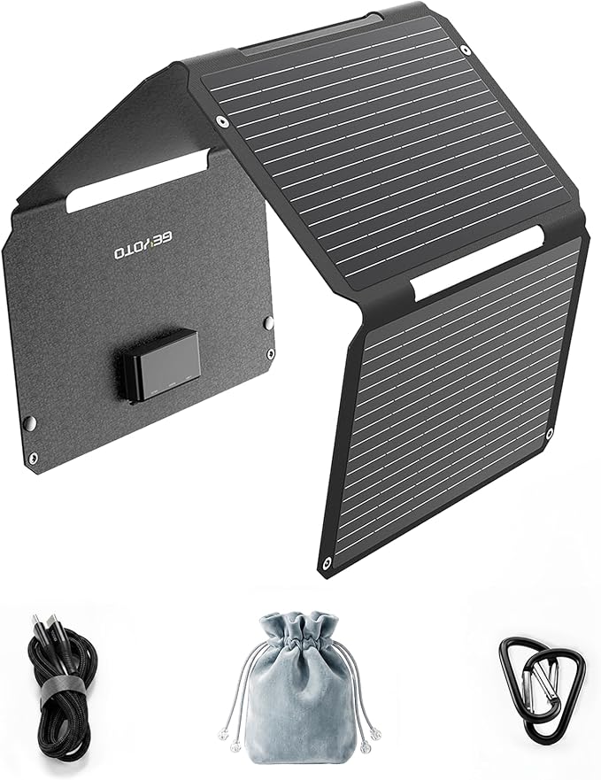 45W Solar Panel Charger with Dual USB-C and USB-A,25.4% High Efficiency Foldable Solar Panel Charger,IP68 Waterproof Portable Solar Charger for Camping,Backpacking,Hiking,Phones,Power Bank