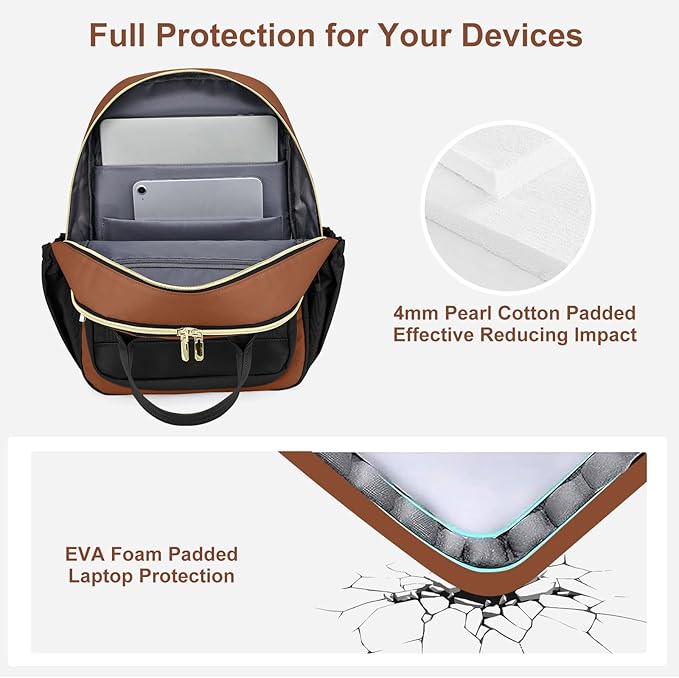 Women Laptop Backpack College Bookbag: 15.6 inch Backpacks with Pouch Pocket for Large Capacity Cup Travel Waterproof Book Bag Anti-theft Casual Work Bookbags for Teacher Nurse Black Brown