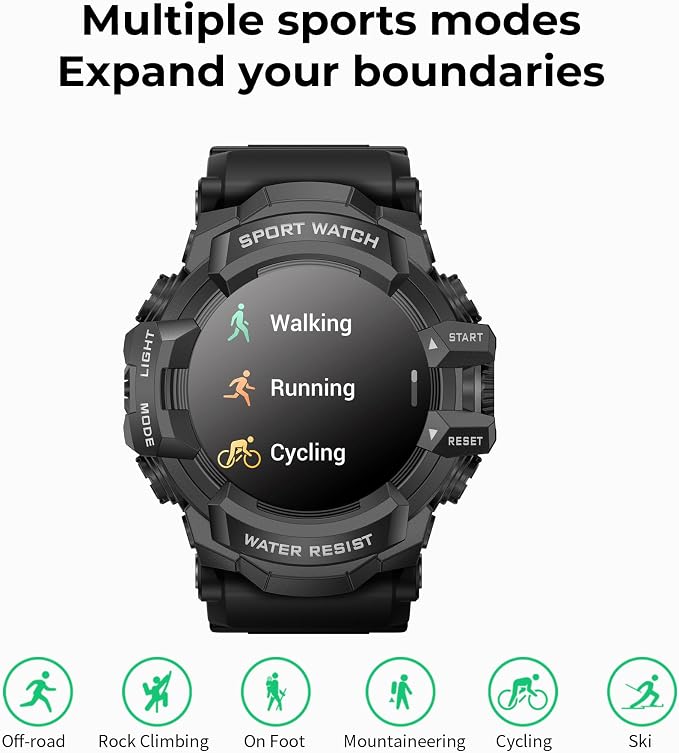 MIDDOW Military Smart Watch with Flashlight (Answer/Make Call) Compass, Heart Rate/Sleep/Sports Tracker, IP68 Waterproof, Long Battery Life, HD Screen, Android & iOS (Black)