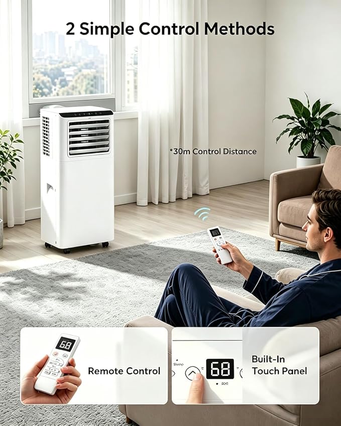 8000 BTU Portable Air Conditioners Cools Up to 350 Sq.Ft, 3 in 1 Portable AC with Remote, 24H Timer, Sleep Mode, Window Kit