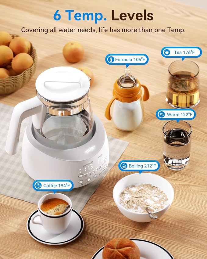 comfyer BK01 Bottle Warmer, Baby Bottle Warmer with Night Light & Faster Cooling Fan, Instantly Water Warmer, Tea Kettle Electric with 6 Temperature Control Presets, Feed Baby More Easier & Healthier
