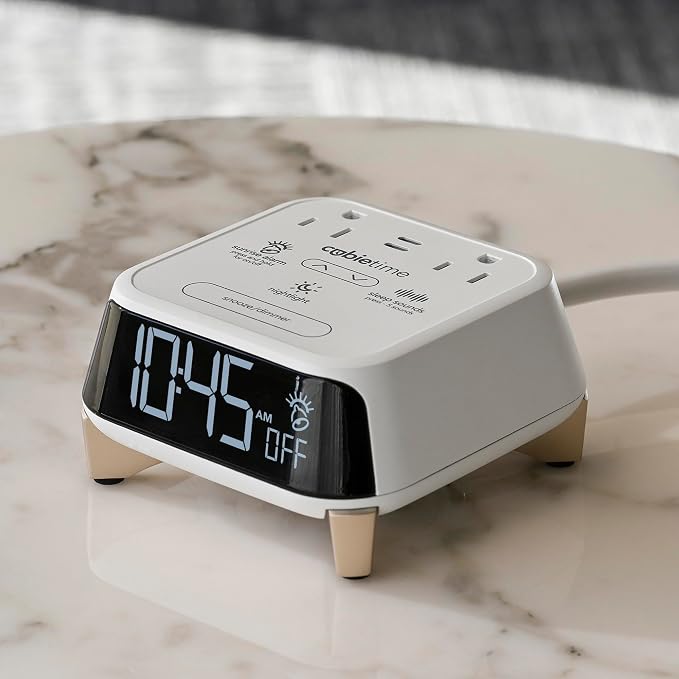 Brandstand CubieTime Zen - White (Latest Model) - White Noise/Sleep Sounds Alarm Clock Charger with 2 USB-C Ports, 2 Power Outlets, Night Light