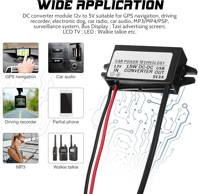 Weewooday Waterproof 12v to 5v Converter DC-DC Buck Module Micro USB Power Adapter Car Power Converter Regulator Compatible with Vehicle Car Truck Volt(8 Pieces)
