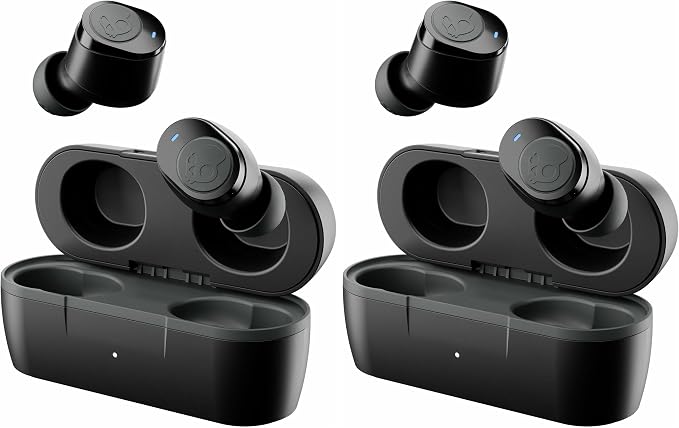 Skullcandy Jib True 2 Wireless Earbuds,Bluetooth Headphones,Up to 33 Hours Battery with Charging Case,Noise Isolating Fit,Sweat and Water Resistant,Microphone for iPhone Android-True Black,(Pack of 2)