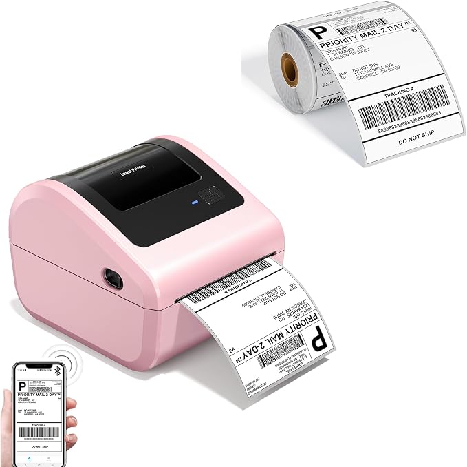 D450BT Bluetooth Shipping Label Printer and 250Pcs Roll Thermal Labels, Wireless Thermal Label Printer for Small Business, Thermal Printer for Shipping Labels