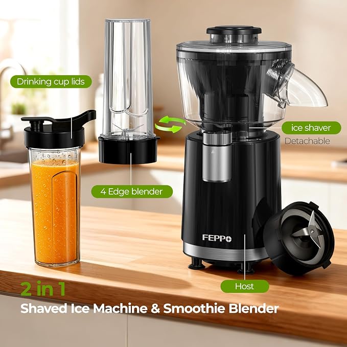 FEPPO Snow Cone Machine & Smoothie Blender 2 in 1, 700W Powerful Shaved Ice Machine Slushine Machine, Frozen Margarita Machine with Stainless Steel Blade, Smoothie Recipe, for Home Kitchen Party