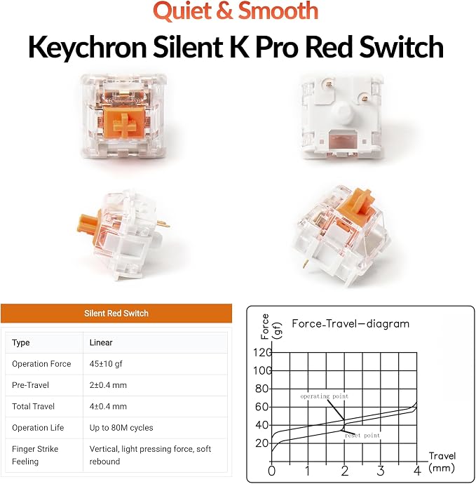 Keychron K10 Full Size 104 Keys Bluetooth Wireless Mechanical Gaming Keyboard for Mac Windows with Keychron Silent K Pro Red Switch, Multitasking/White LED Backlight/USB C Wired Computer Keyboard