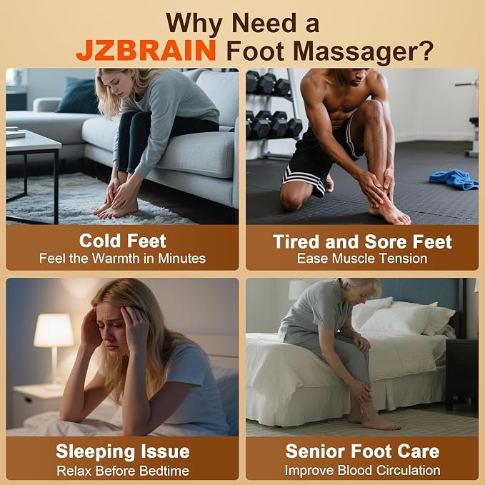 JZBRAIN Foot Massager for Plantar Fasciitis & Neuropathy 2026 Upgraded | Comfortable Shiatsu Massage with Heat, Kneading, Vibration & Compression