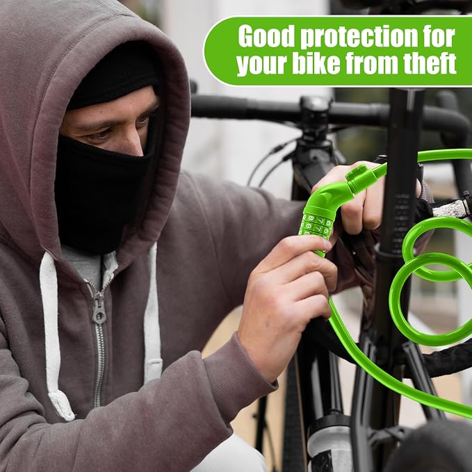 Hotop 8 Pcs Bike Locks Bulk High Security 4 Digit Heavy Duty Bicycle Cable Locks with Mounting Bracket 4 Ft Resettable Coiling Bike Lock with Combination, 1/2 Inch Diameter(Green)