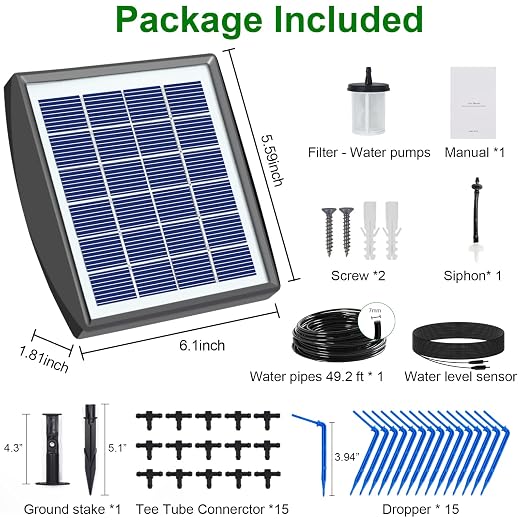 RISINGUP Solar Drip Irrigation System for 15 Potted Plants Outdoor Garden | Automatic Plants Watering System with Anti-Siphoning Device, Programmable Smart Watering for Garden, Balcony, Greenhouse