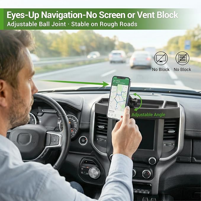 5" 8.4" Screen Magnetic Phone Mount Holder for 2019-2026 Dodge Ram 1500 2500 3500 w/12V Outlet Part Magnet Dash Cell Phone Cradles Adjustable Phone Stand Accessories for 2019+ RAM 1500-3500