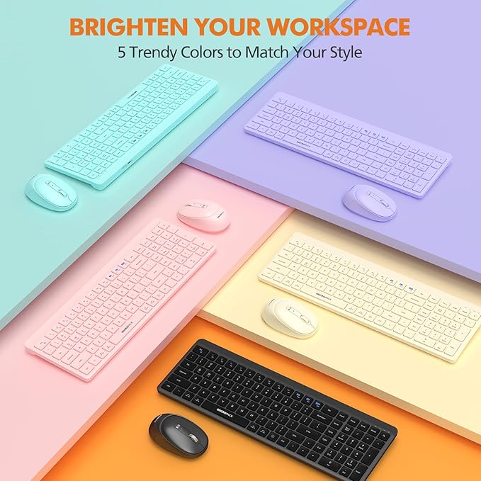 Wireless Keyboard and Mouse Combo for Desktop Mac iPad Bluetooth 2.4 Ghz Rechargeable Ultra Silent Click with Number Pad Compatible with Pc, Laptop, Tablet (Cream)