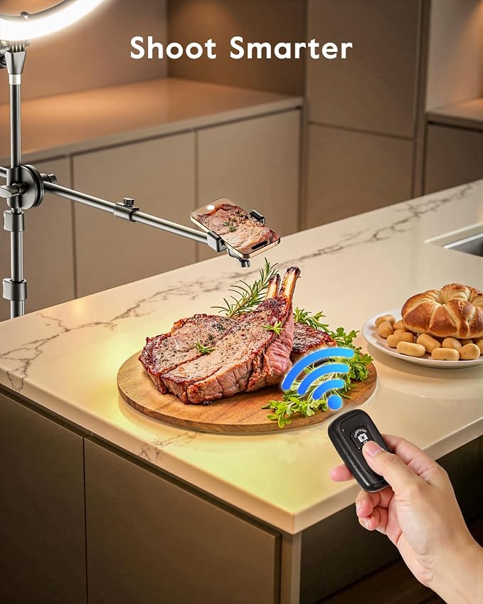 LUXSURE Ring Light with 62'' Tripod Stand for Video Recording, 10.5'' Ring Light Tripod for iPhone with 2 Shooting Positions, Overhead Phone Mount for YouTube, Makeup, Cooking