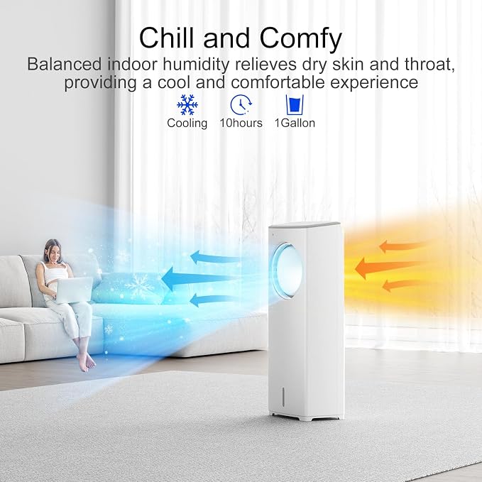 Evaporative Air Cooler,3-IN-1 Swamp Cooler 24ft/s,Portable Air Conditioners Windowless w/Remote,15H Timer,80°Oscillation,Water Tank,3 Ice Packs,Ac Cooling Fan for Indoor Room Bedroom White