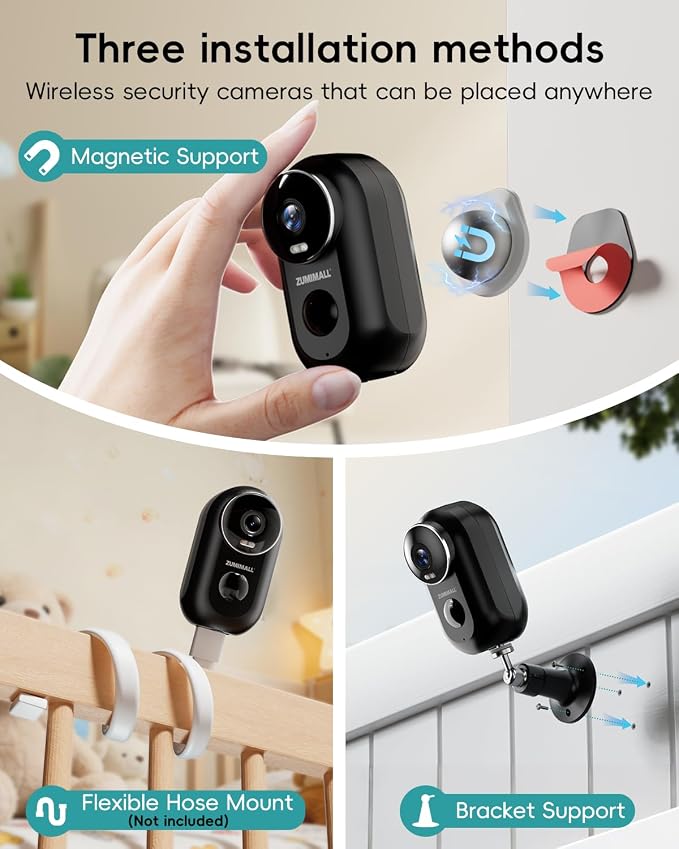 ZUMIMALL 2K Security Cameras Wireless Outdoor, Magnetic Mount, 130° View Outdoor Camera Wireless, 2.4G WiFi Battery Camera Indoor/AI Detection/3MP Color Night Vision/2-Way Talk/Cloud/Alexa/IP66