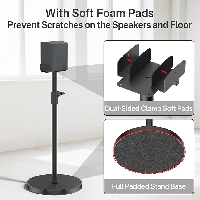 Speaker Stands Pair for Samsung HW-Q990H/Q990F/Q990D/Q930H/Q930F - Height Adjustable Extend 29” to 37.5”, Dual Side Clamp Surround Speaker Stand for Samsung Rear Speaker Stands with Cable Management