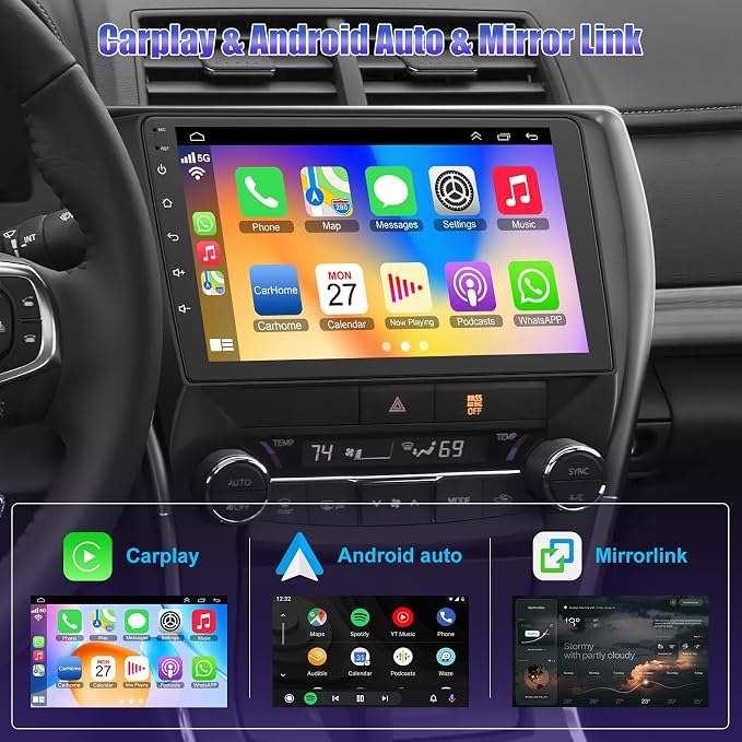 (8Core + 64GB) 10.2 Inch QLED Touch Screen Car Radio for Toyota Camry 2015 2016 2017 with Carplay and Android Auto,Android 13 Camry Stereo Support Bluetooth,WiFi,GPS,FM Radio,Backup Camera & SWC