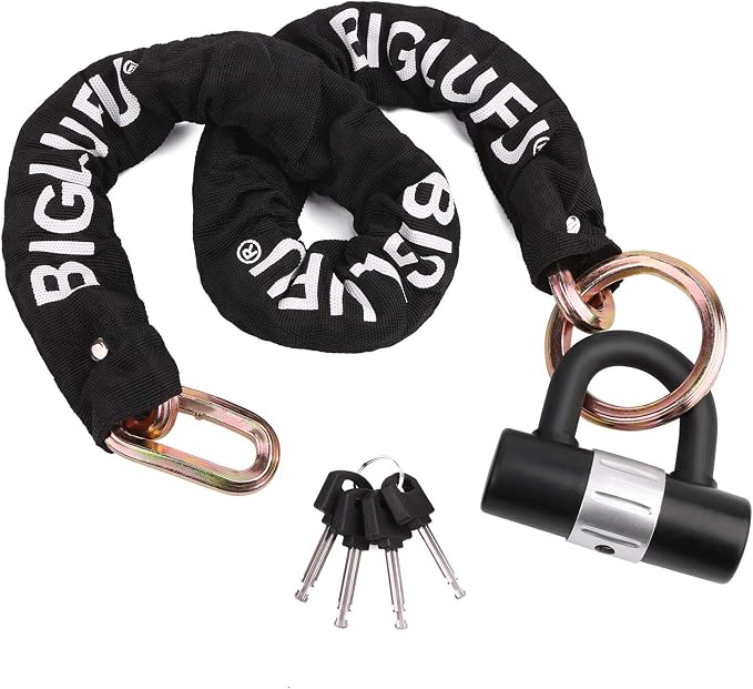 Motorcycle Lock Chain Locks Heavy Duty, 120cm/4ft Long, Cut Proof 10mm Thick Colorful Square Chains with 4Keys 16mm U Lock, Ideal for Motorcycles, Motorbike, Bike, Generator, Gates