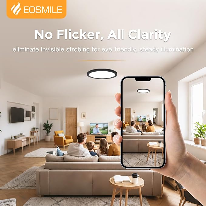 1Pack 12 Inch Black LED Flush Mount Ceiling Light, 25W, 3000LM, CRI 95+, 2700K-5000K 5Color Selectable & Dimmable, Thin Flat Surface Mount Lights for Bedroom, Hallway, Dining Room, Garage