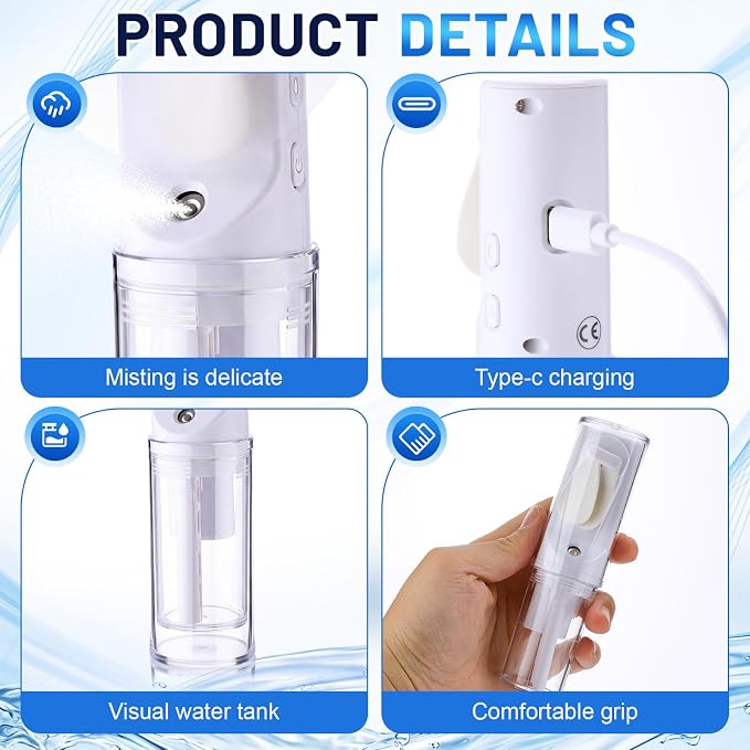 6 Pack Portable Misting Fan Handheld Rechargeable Fan Mini Battery Operated Fans with 4 Speeds Water Mist for Women Men Home Office Travel Makeup Outdoor (White)