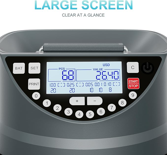 Coin Counter and Sorter with TFT Display - Accurate Sorting Machine for 5 Denominations, Smooth Operation at Up to 350 Coins Per Minute, Ideal for Efficient Money Management