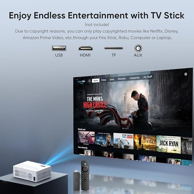Mini Projector with WiFi and Bluetooth Native 1080P 4K Support, Portable Movie Projector with Screen, Compatible with Smartphone, HDMI, TV Stick for Home, Bedroom, Outdoor Use