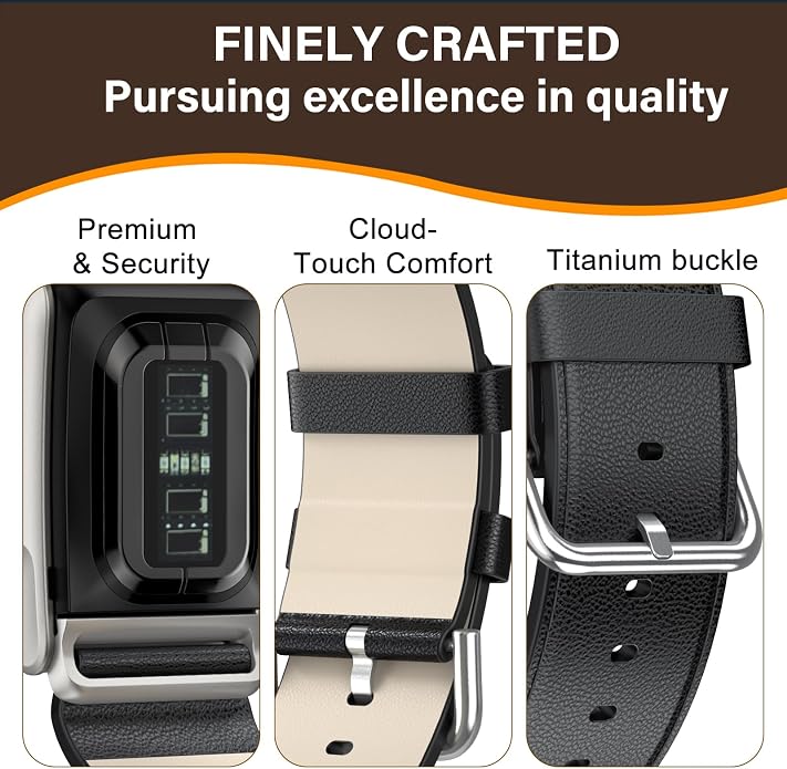 omee Leather Band Compatible with Whoop 5.0 Band Strap Men Women, Genuine Leather Rugged Durable Replacement Wristbands Straps for Whoop 5.0 Bands