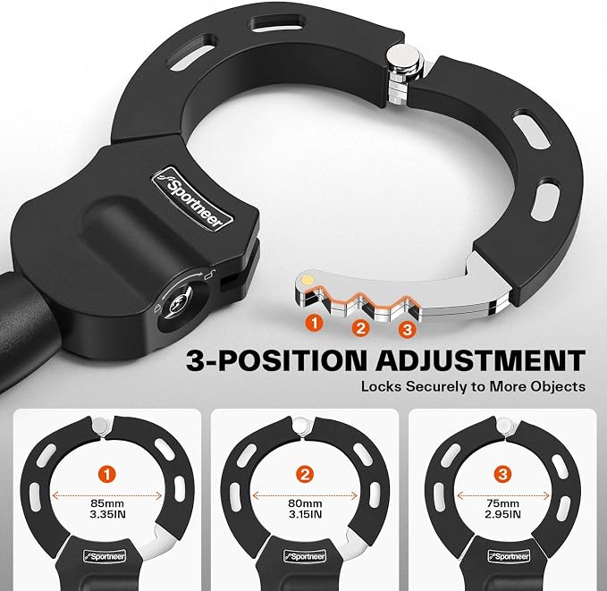 Sportneer Scooter Lock: 7mm Square Chain Anti-Theft Cut Resistant Bike Lock with 3 Keys, 2.46ft/75cm Heavy Duty 3 Position Adjustment Bike Chain Lock for E-Bike/Electric Scooters, Door, Gate