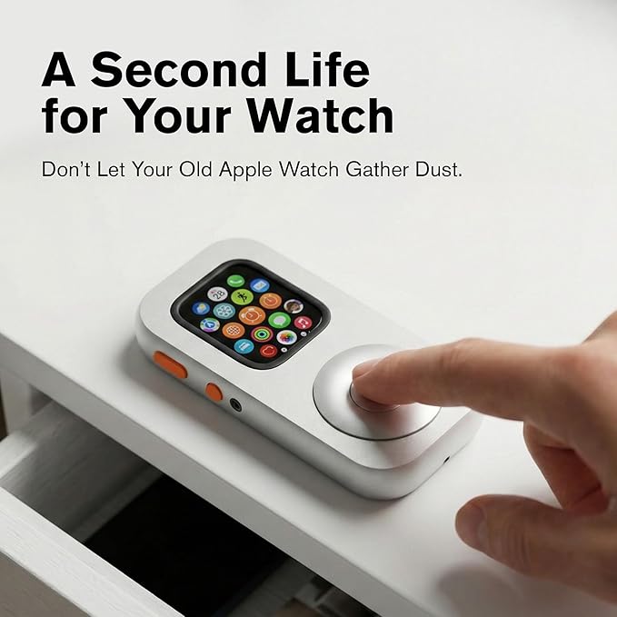 RePod Aluminum Case for Apple Watch Series S4/5/6/SE, Transform Watch into Retro Music Player, 44mm CNC Metal Protective Cover with Functional Click Wheel (Silver)