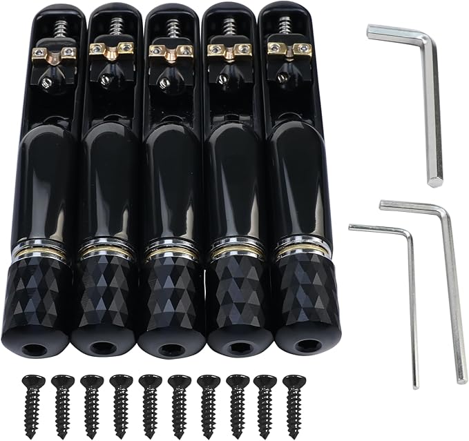 Pack of 5 Individual Single Tubular Fixed Bridge 5 String Electric Bass Bridge for Headless 5-string Bass Replacement Parts（Conductive Black）