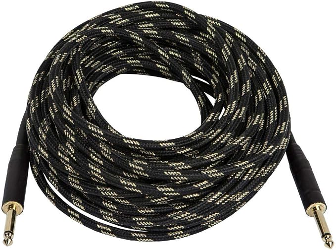 Monoprice 1/4-Inch TS Male to 1/4-Inch TS Male Instrument Cable - 50 Feet- Black, 20AWG, Gold Plated, Copper Braid Shielding - Cloth Series