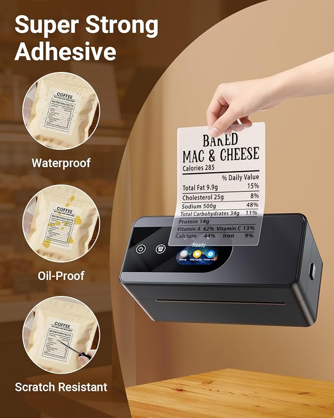 D450 Bluetooth Thermal Label Printer for Small Business, Shipping Packages&100Pcs Transparent Thermal Labels,Waterproof Thermal Stickers for Small Business DIY Coffee Bean&Bread Ingredients Label