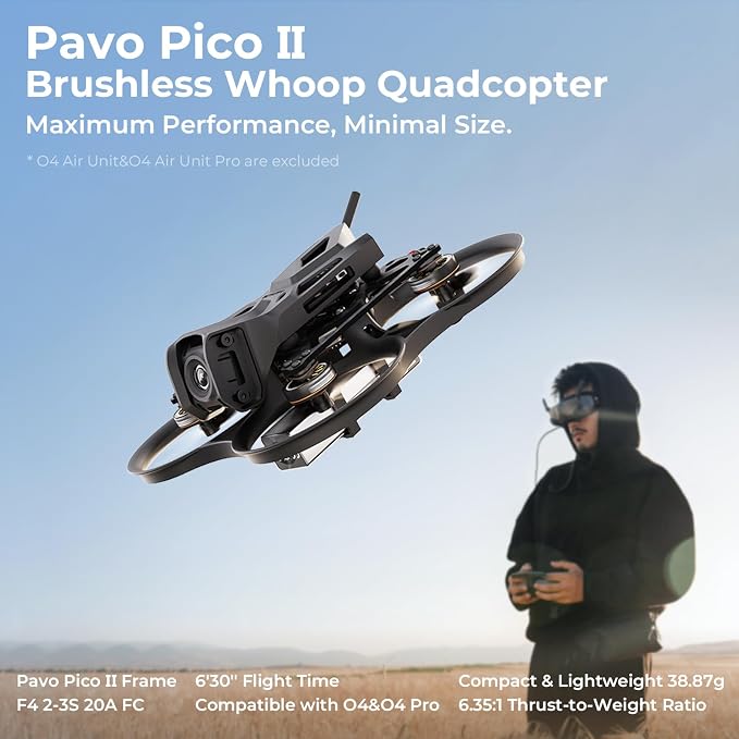 BETAFPV Pavo Pico II Brushless Whoop Quadcopter Ultra-Light 2S Cinewhoop with HD VTX Bracket II for O4/O4 Pro VTX, F4 2S 20A AIO FC, 1102 14000KV Motor, for Cruising Indoors Outdoors - PNP ELRS