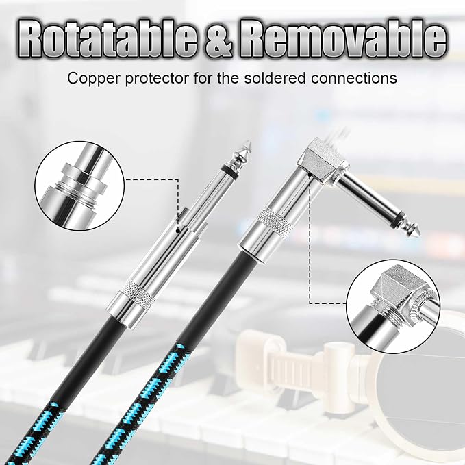 3 Pack Black Guitar Cables, Performance Instrument Cords for Guitar, Bass, Keyboard – Copper & PE Material, Flexible for Live&Studio Performance