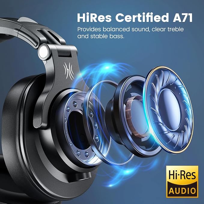 OneOdio A71 Hi-Res Studio Recording Headphones - Wired Over Ear Headphones with SharePort, Monitoring Mixing Foldable Headset with Stereo Sound, 3.5/6.35MM Jack for PC Computer DJ Guitar-Black