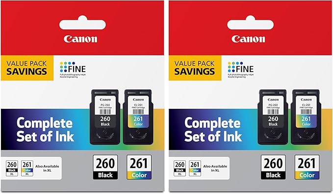 Canon PG-260 / CLI-261 Genuine Ink Value Pack (2 Cartridges),Compatible with TS5320,TR7020,(Pack of 2)