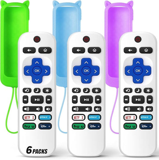 (Pack of 3) Replacement Remote Only for Roku TV with Soft Silicone Protective Cover (Glow in The Dark), Universal Remote for TCL/Onn/Hisense/Sharp/Element/Philips Roku Smart TV (Elegant White)