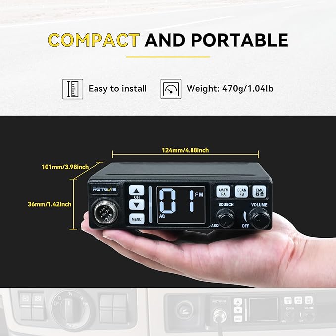 Retevis MB3 CB Radio, CB Radio Kit with Magnetic Antenna and External Speaker, PA System, Easy to Operate, Long Range CB Radio for Truckers