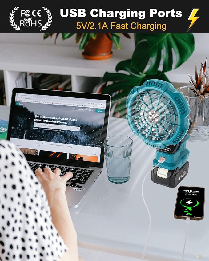 Taingwei Portable Clip on Fan for Makita 18v Battery,Battery Powered Stroller Fan with 3 Energy Efficient Speed Settings for Bedroom,Outdoor,Camping and Job Site(Tool Only)