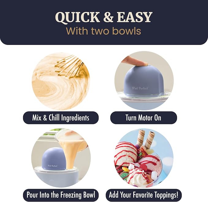 Americana by Elite Pint Perfect™ EIM1205DB Ice Cream Maker, 2 x 1 Pint Capacity Dual Freezing Mugs, Frozen Yogurt, Sorbet, Gelato, Recipes, Periwinkle