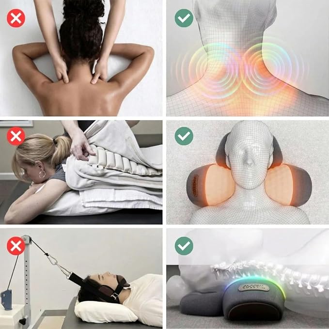 3-in-1 Neck Massager Pillow with Heat, Soothing Vibration & Cervical Traction for Pain Relief, Corded Electric Posture Support & Shoulder Relaxer for Home Office, Gifts for Men/Women (Dark Gray)