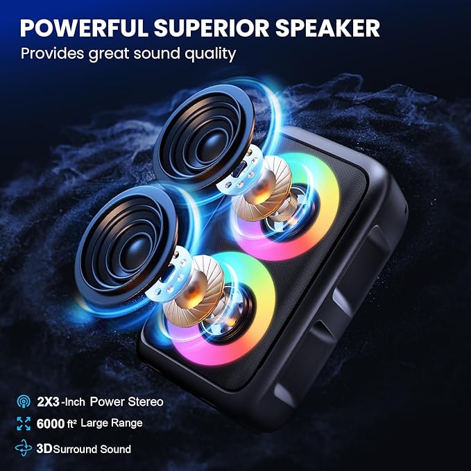Bluetooth Speaker with 3 Wireless Microphones，Portable Party Speaker for Adults & Kids with Lights,Speakers Bluetooth Wireless，Floorstanding Speakers Support TWS/AUX/USB/TF Card for Home Party Gift