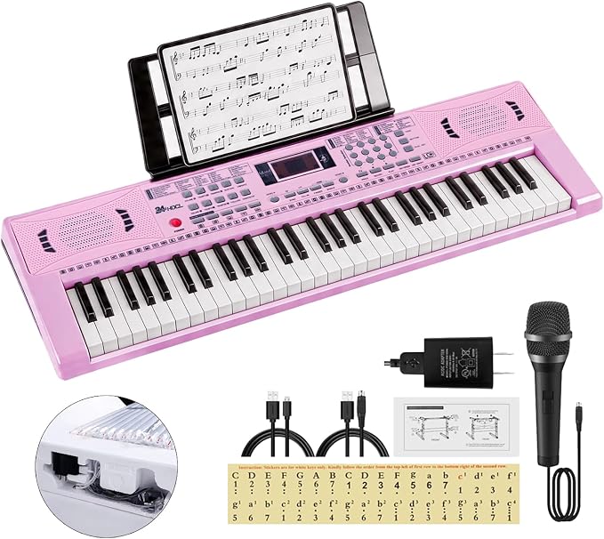61 Key Electronic Keyboard, Kids Portable Music Keyboard with 100 Tones & Rhythms, Recording & Programming, Gift for Children Early Education Beginners, Pink