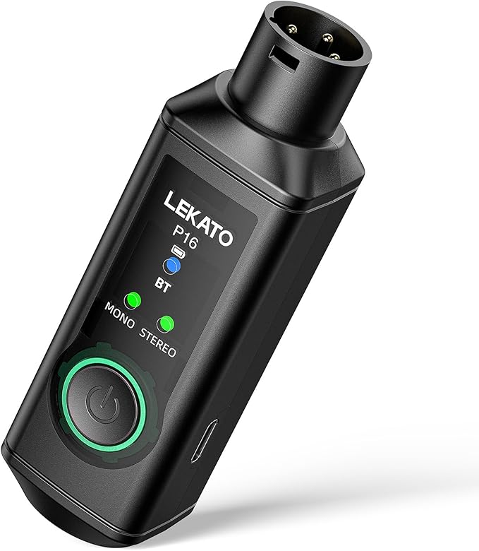 LEKATO XLR Bluetooth Receiver, BT 5.3, 48kHz/24bit, Wireless Bluetooth Adapter for Mixing Console Desk, Audio Mixers, PA Speakers, DJ Systems, 165ft Range, 15H Battery Life (1 Pack for Mono)