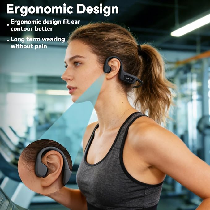 Bone Conduction Swimming Headphones, IPX8 Waterproof Open Ear Headphones with 8GB MP3 Player, Bluetooth 5.4 Wireless Headphones for Swimming, Pool Training & Underwater Sports, Black