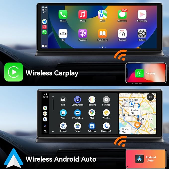 K80 Wireless Carplay & Android Auto with Dash Cam- 11.3" HD IPS Touch Car Play Screen for Car, 5K Front & 1080P Rear Camera, Loop Recording, Bluetooth Audio, Mirror Link, GPS, Siri