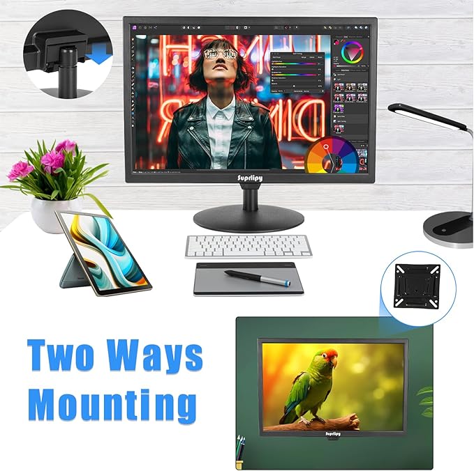 21.5" FHD Mini LCD Monitor Display Screen 1920x1080 60Hz 16:9 BNC VGA HDMI AV with USB Input Built-in Loudspeaker for CCTV Security Camera DVR PC Game Console
