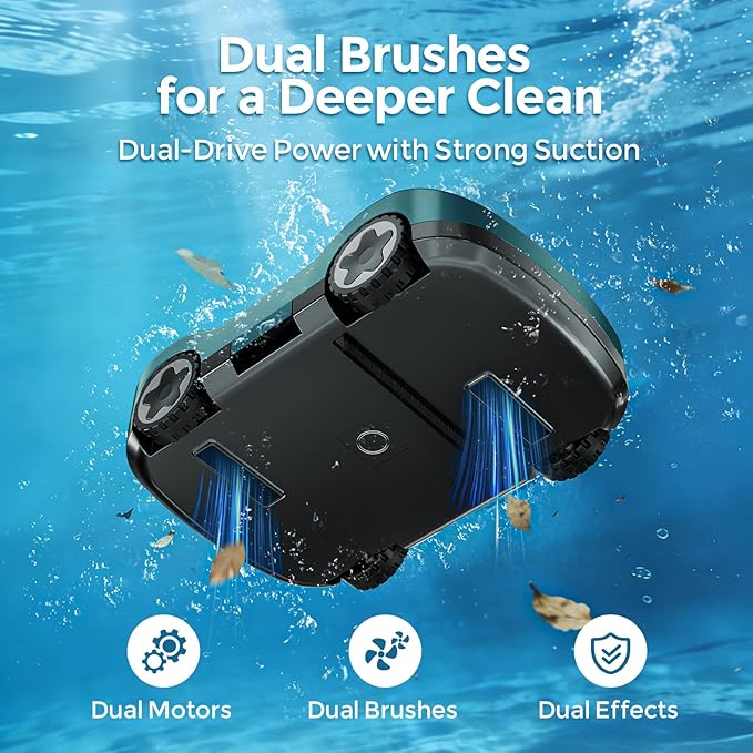 C5 Robotic Pool Cleaner, Cordless Pool Vacuum for Above-Ground & Inground Pools up to 2,200 Sq.Ft, Strong Suction, 180-Min Runtime, Smart Auto-Parking & 2.7L Large Debris Basket (Dark-Green)